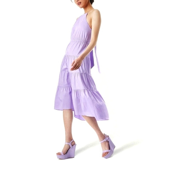 Alice + Olivia Dresses & Skirts - Alice & Olivia Hartley Bow Tie Open Back Tiered Lavender Halter Midi Dress
